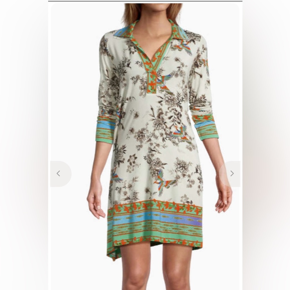 Johnny Was Embroidered Floral Label Detail in Pink, Gold & Green